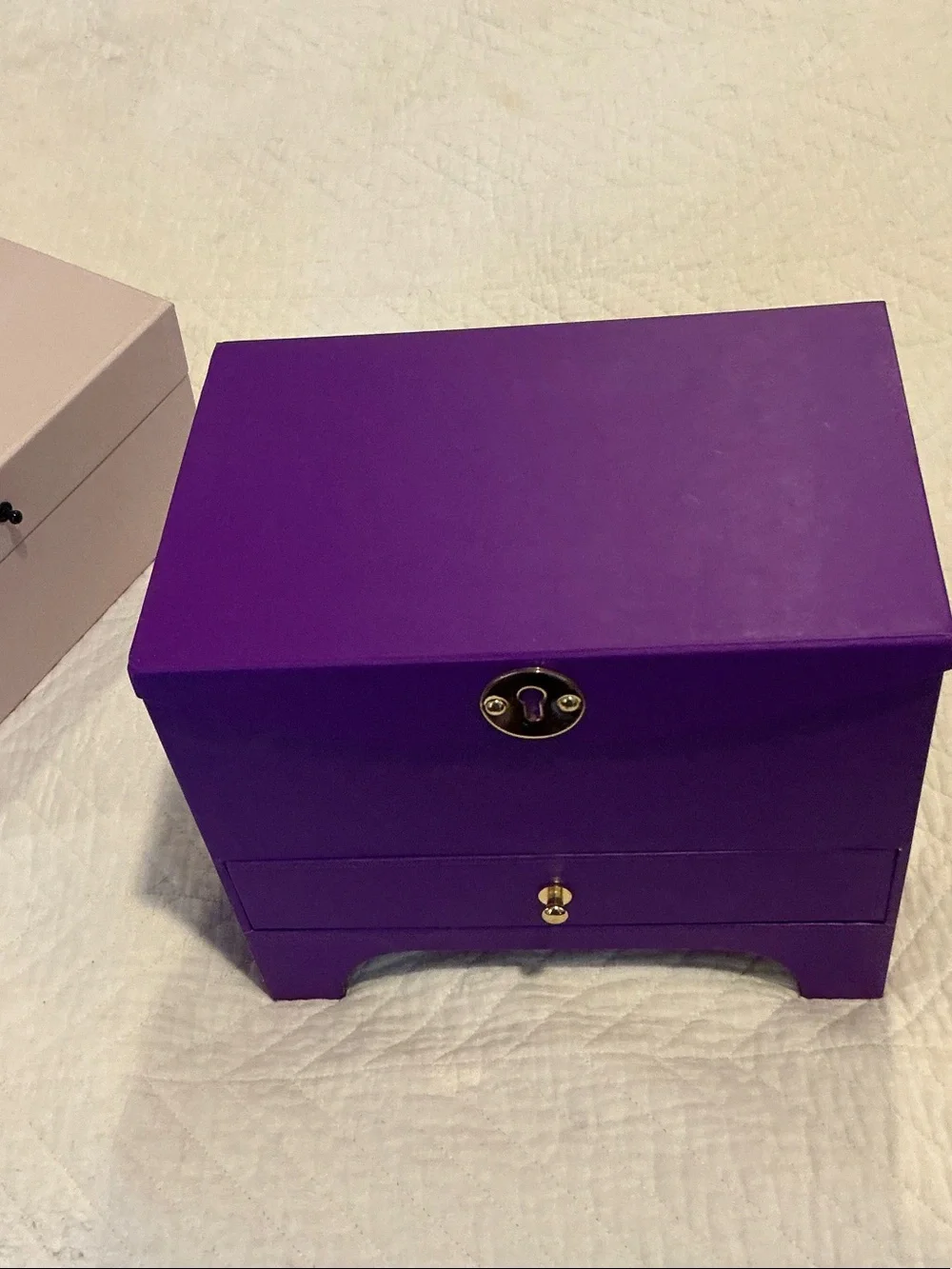 Elegant Purple Jewelry Organizer Box with Lock and Drawer